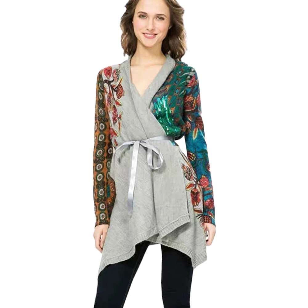 Desigual Long Colorful Sequin Cardigan Women's Small/Med Abstract Art